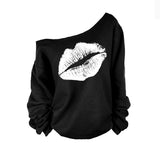 Women Off The Shoulder Lips Shirt